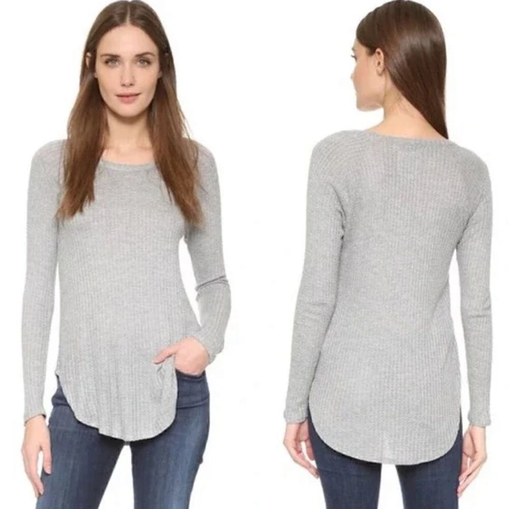 Chaser Gray Thermal Waffle Knit Raglan Sleeve Top M